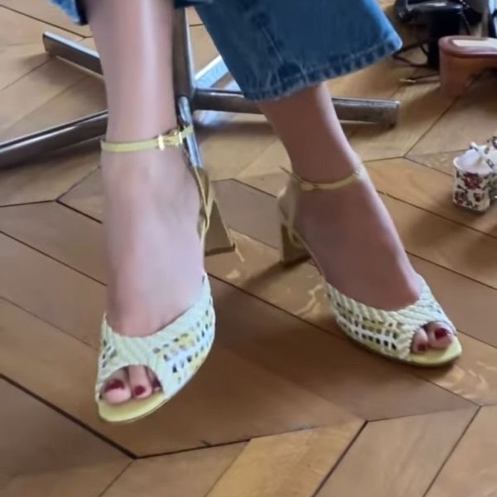 Rouje Paris Yellow Vintage-Inspired Peep-Toe Heels